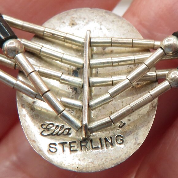 Vintage Native American Ella Peters Black Onyx Liquid Sterling  Silver Bracelet - Picture 6 of 9